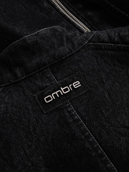 Ombre Clothing Jachetă stilată pentru bărbați din ecocuoio cu guler drept - neagră V2 C637 Ombre Clothing