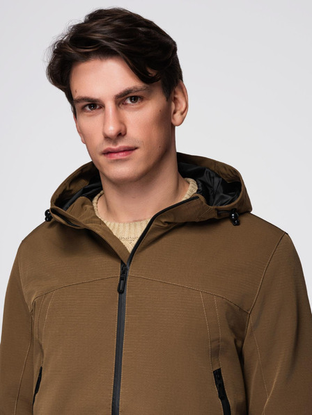 Ombre Clothing Jachetă ușoară pentru bărbați cu strat impermeabil și glugă - maro V2 C638 Ombre Clothing