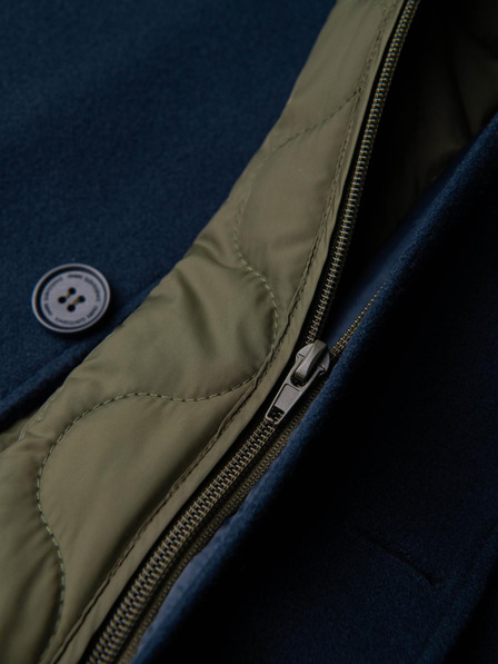 Ombre Clothing Palton lung pentru bărbați cu un rând de nasturi și guler cu căptușeală - albastru închis V3 OM-COWC-0135 Ombre Clothing