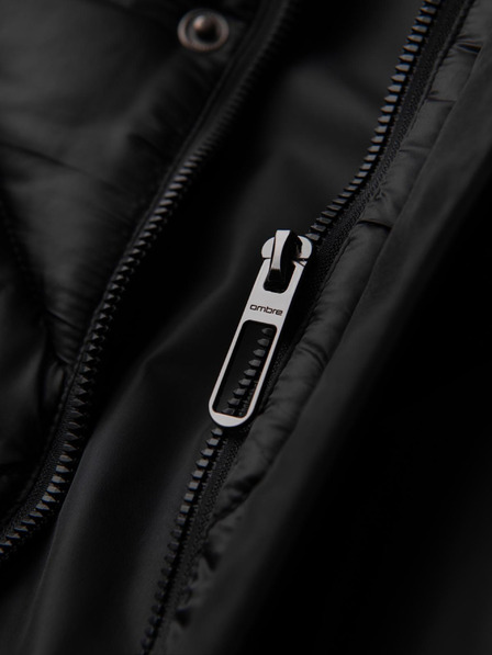 Ombre Clothing Jachetă pentru bărbați cu glugă și matlasare geometrică în romb - neagră V1 OM-JAHP-0237 Ombre Clothing