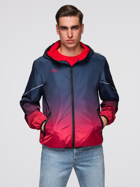 Ombre Clothing Jachetă sport pentru bărbați cu elemente reflectorizante și căptușeală din fleece - albastru închis și roșu V3 C641 Ombre Clothing