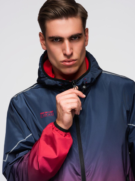 Ombre Clothing Jachetă sport pentru bărbați cu elemente reflectorizante și căptușeală din fleece - albastru închis și roșu V3 C641 Ombre Clothing