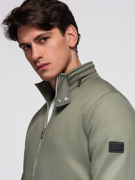 Ombre Clothing Jachetă tricotată cu căptușeală din fleece și guler înalt - khaki V3 C645 Ombre Clothing