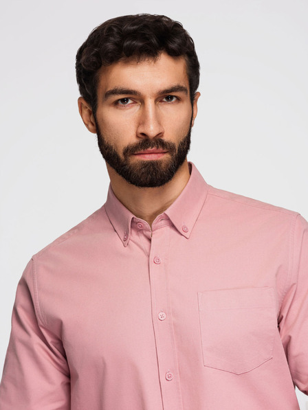 Ombre Clothing Cămașă din bumbac pentru bărbați REGULAR FIT cu buzunar - roz V3 K700 Ombre Clothing