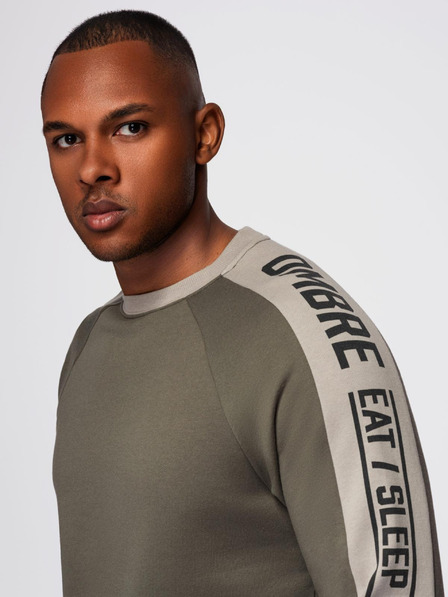 Ombre Clothing Bluză pentru bărbați cu tiv contrastant și mâneci raglan - oliv V1 OM-SSNZ-0200 Ombre Clothing