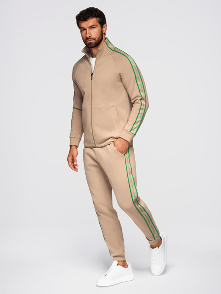 Ombre Clothing Compleu pentru bărbați din fleece elastic bluză + pantaloni jogger - maro deschis V1 Z113 Ombre Clothing