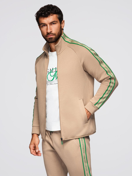 Ombre Clothing Compleu pentru bărbați din fleece elastic bluză + pantaloni jogger - maro deschis V1 Z113 Ombre Clothing