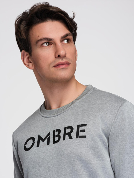 Ombre Clothing Bluză clasică pentru bărbați cu inscripții - gri melanj V1 B1711 Ombre Clothing