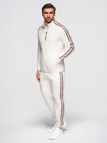 Ombre Clothing Compleu pentru bărbați din fleece elastic bluză + pantaloni jogger - alb V2 Z113 Ombre Clothing