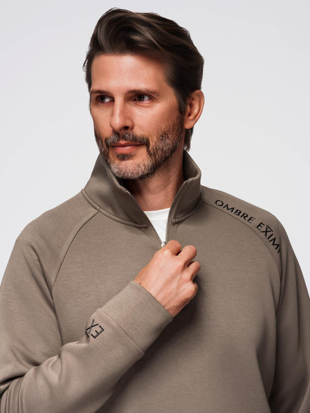 Ombre Clothing Compleu de trening pentru bărbați bluză cu guler + pantaloni jogger - gri-maro V3 Z117 Ombre Clothing