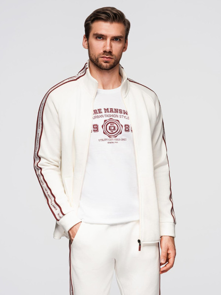 Ombre Clothing Bluză elastică pentru bărbați cu tiv și guler înalt - crem V2 OM-SSZP-0224 Ombre Clothing