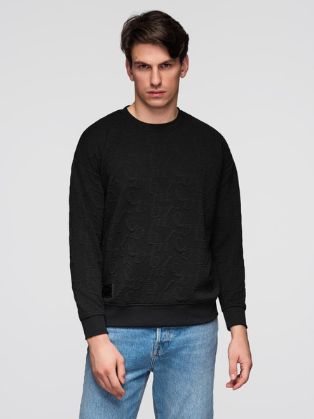 Ombre Clothing Bluză pentru bărbați RELAXED FIT cu text în relief - negru V1 B1712 Ombre Clothing