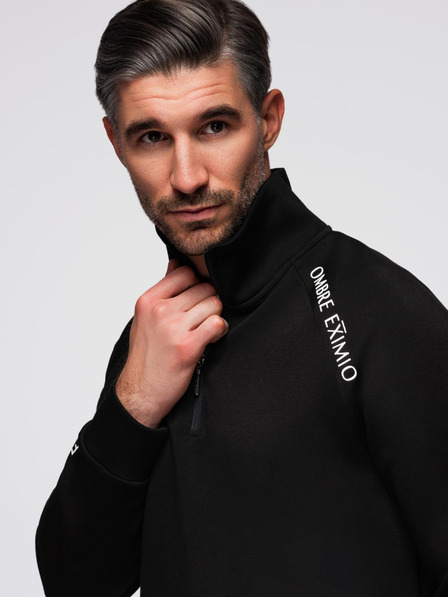 Ombre Clothing Bluză pentru bărbați cu guler înalt și imprimeu cu contrast - negru V1 OM-SSZP-0211 Ombre Clothing