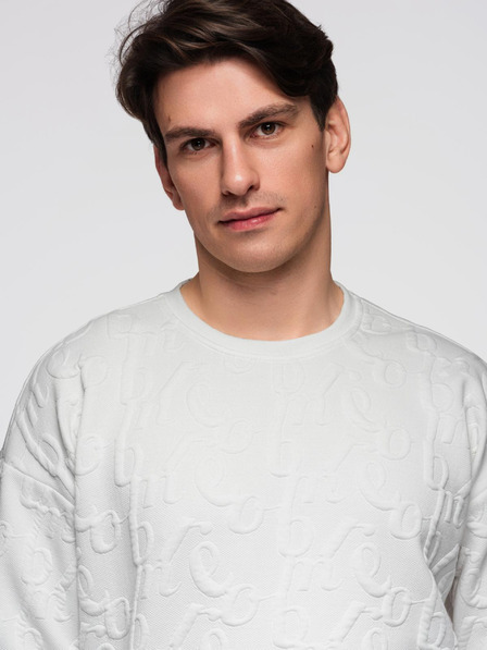 Ombre Clothing Bluză pentru bărbați RELAXED FIT cu litere în relief - ecru V2 B1712 Ombre Clothing