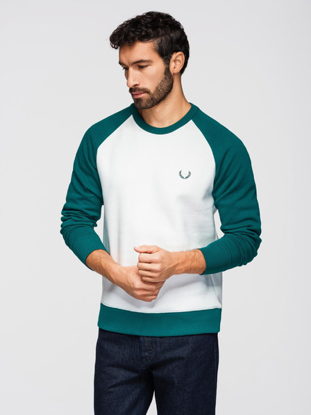 Ombre Clothing Bluză pentru bărbați cu mâneci raglan și contrast - crem și verde închis V1 OM-SSNZ-0239 Ombre Clothing