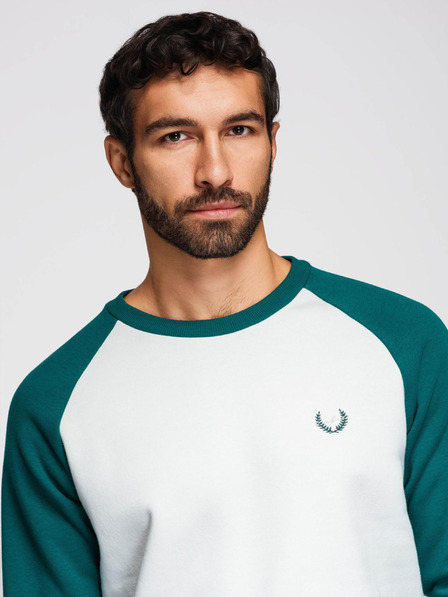 Ombre Clothing Bluză pentru bărbați cu mâneci raglan și contrast - crem și verde închis V1 OM-SSNZ-0239 Ombre Clothing