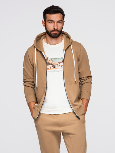 Ombre Clothing Compleu de trening pentru bărbați bluză cu glugă + pantaloni jogger - cămilă V2 Z119 Ombre Clothing