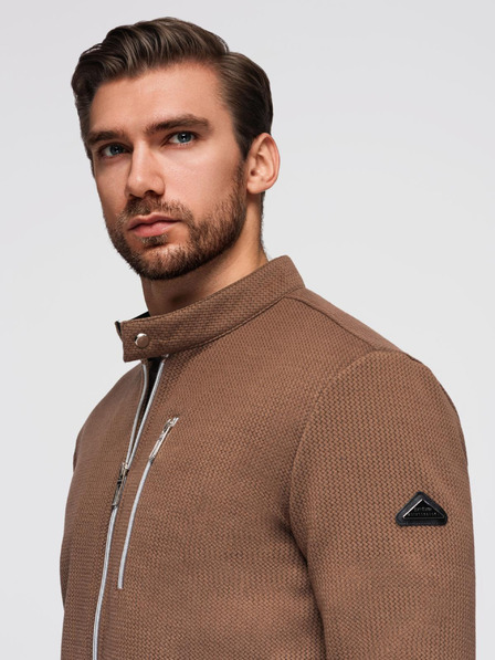 Ombre Clothing Jachetă motociclistă structurată pentru bărbați cu guler - maro V2 OM-JANP-0229 Ombre Clothing