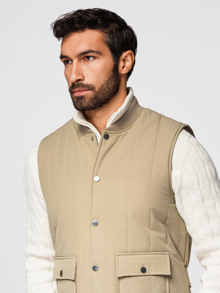 Ombre Clothing Vesta casual fără mâneci pentru bărbați cu cusături verticale - bej V2 OM-JAVJ-0323 Ombre Clothing