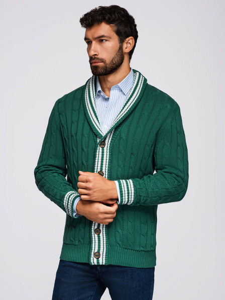 Ombre Clothing Pulover pentru bărbați cu guler șal în stil preppy - verde V2 OM-SWCD-0152 Ombre Clothing