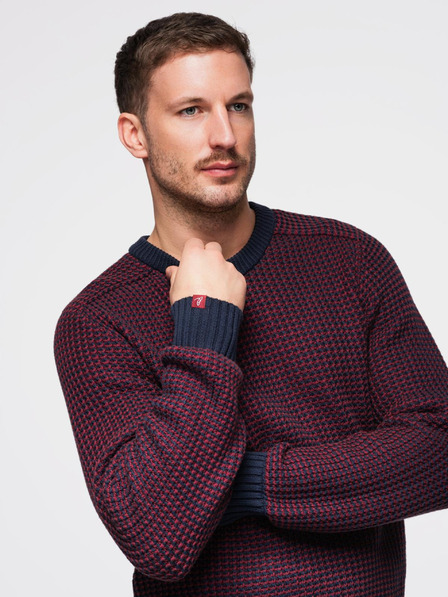 Ombre Clothing Pulover pentru bărbați cu țesătură contrastantă și guler rotund - bordo V1 OM-SWSW-0122 Ombre Clothing