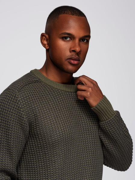 Ombre Clothing Pulover pentru bărbați cu legătură contrastantă și decolteu rotund - olive închis V2 OM-SWSW-0122 Ombre Clothing