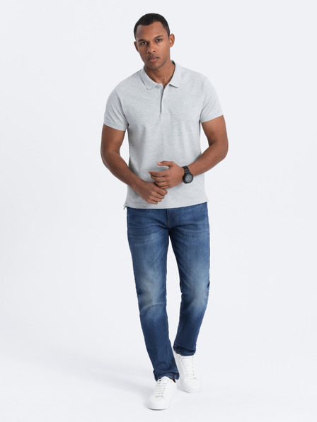 Ombre Clothing Tricou polo basic gri deschis pentru bărbați Ombre Clothing