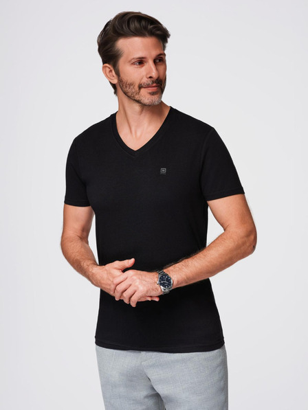 Ombre Clothing Tricou negru cu gât în V pentru bărbați Ombre Clothing