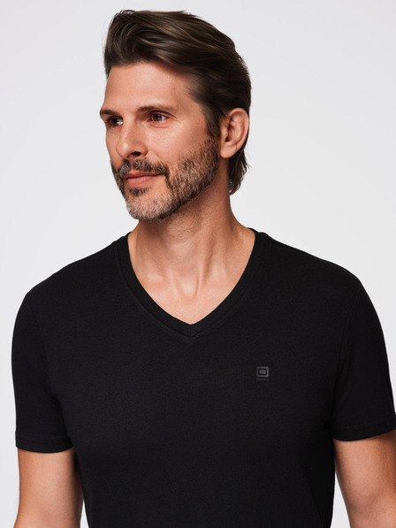 Ombre Clothing Tricou negru cu gât în V pentru bărbați Ombre Clothing