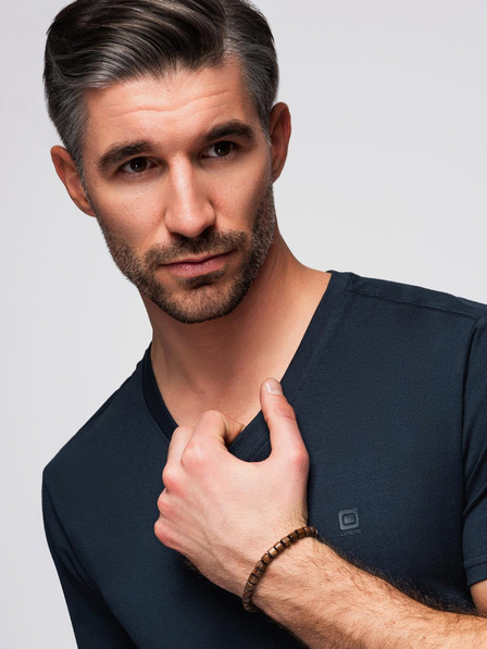 Ombre Clothing Albastru închis bărbați v-neck T-shirt Ombre Clothing