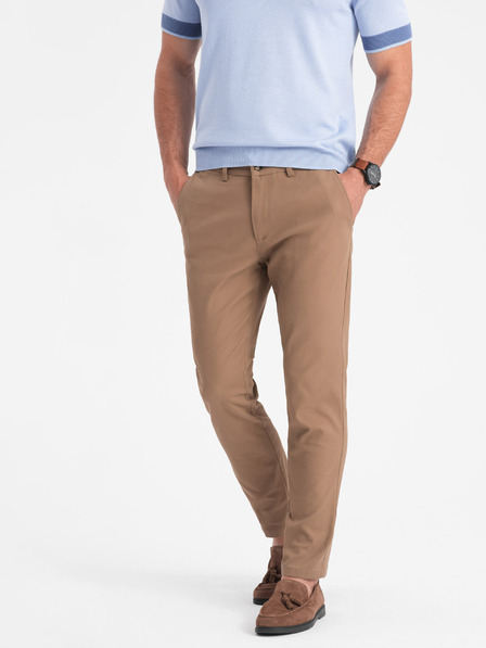 Ombre Clothing Pantaloni chino slim fit maro deschis pentru bărbați Ombre Clothing