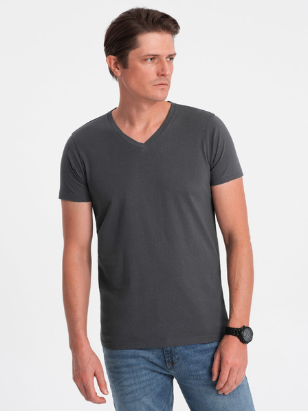 Ombre Clothing Tricou basic cu decolteu în V, gri închis, pentru bărbați Ombre Clothing