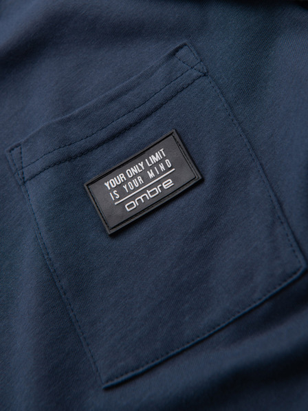 Ombre Clothing Tricou albastru închis pentru bărbați cu buzunar Ombre Clothing