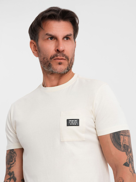 Ombre Clothing Tricou crem pentru bărbați cu buzunar Ombre Clothing