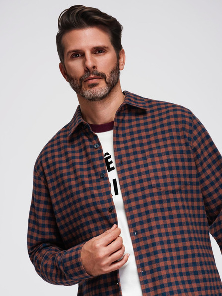 Ombre Clothing Cămașă din flanel în carouri albastru închis pentru bărbați Ombre Clothing