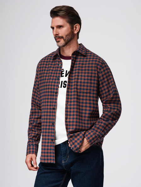 Ombre Clothing Cămașă din flanel în carouri albastru închis pentru bărbați Ombre Clothing