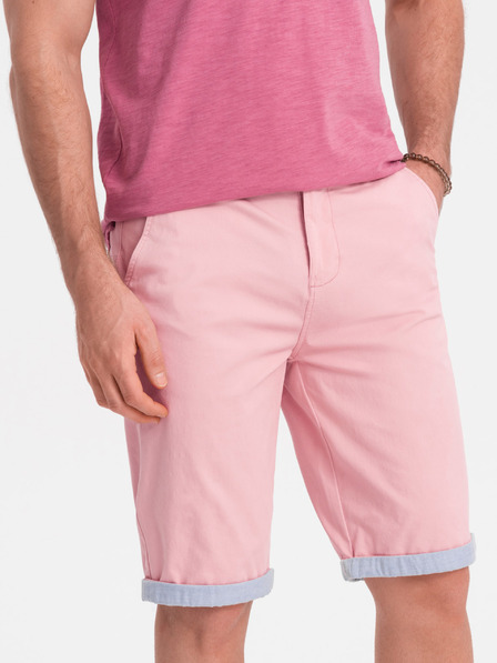 Ombre Clothing Pantaloni scurți chino roz pentru bărbați cu tiv din denim Îmbrăcăminte Ombre