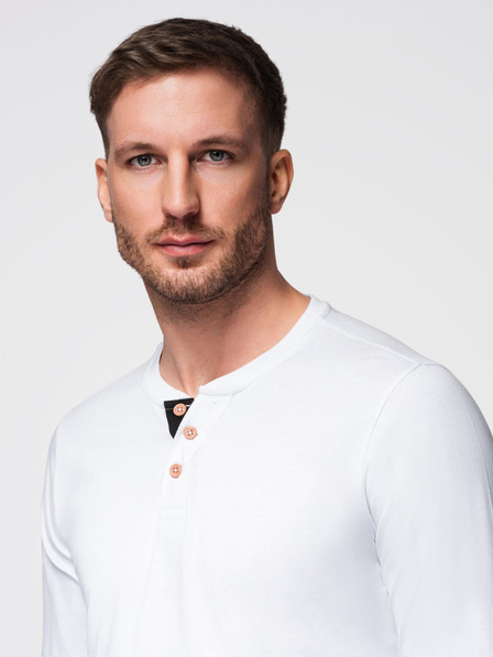 Ombre Clothing Tricou alb cu nasturi pentru bărbați Ombre Clothing HENLEY