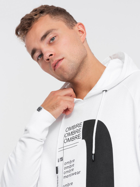 Ombre Clothing Hanorac imprimat alb pentru bărbați Ombre Clothing