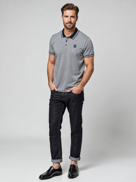 Ombre Clothing Tricou polo negru cu dungi pentru bărbați Ombre Clothing