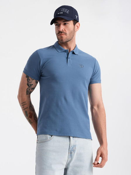 Ombre Clothing Tricou polo basic albastru pentru bărbați Ombre Clothing
