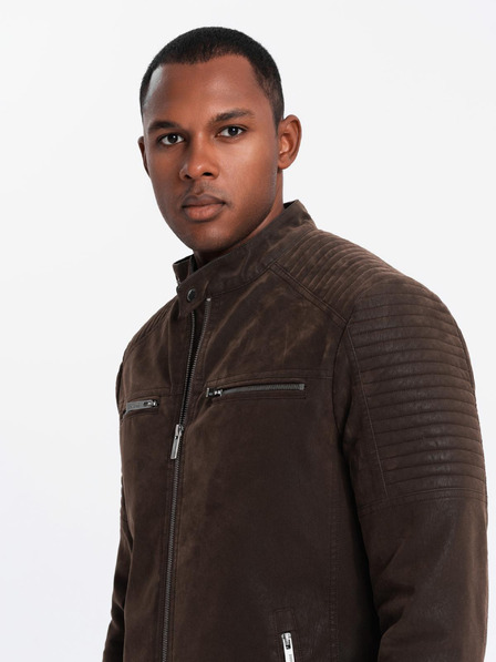 Ombre Clothing Jachetă de motociclist retro pentru bărbați cu guler înalt Ombre Clothing V1 OM-JAFL-0197