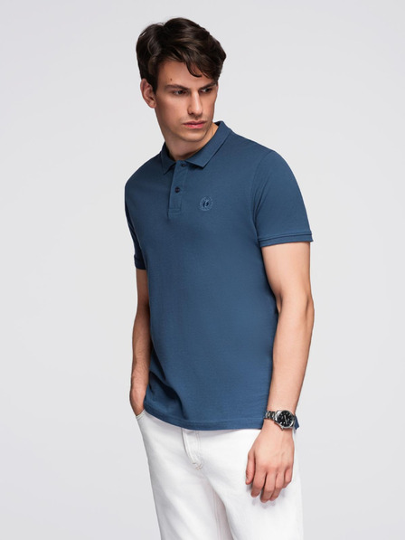 Ombre Clothing Tricou polo basic albastru pentru bărbați Ombre Clothing