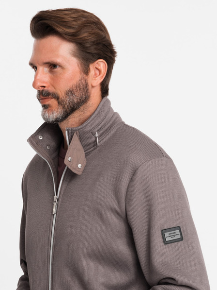 Ombre Clothing Jachetă bărbătească gri cu guler înalt cu interior din fleece Ombre Clothing