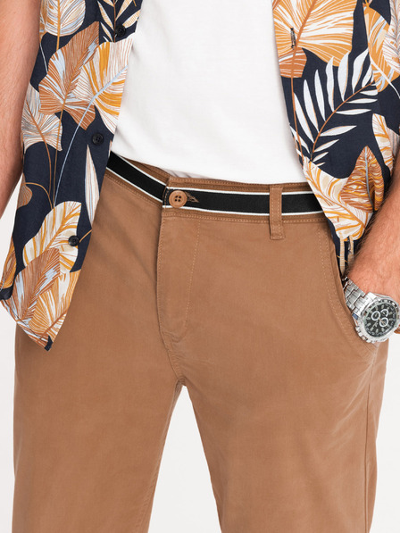Ombre Clothing Pantaloni chino maro pentru bărbați cu curea decorativă Ombre Clothing