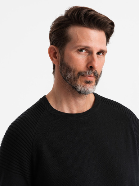 Ombre Clothing Pulover raglan pentru bărbați cu mâneci cu nervuri negru Îmbrăcăminte Ombre