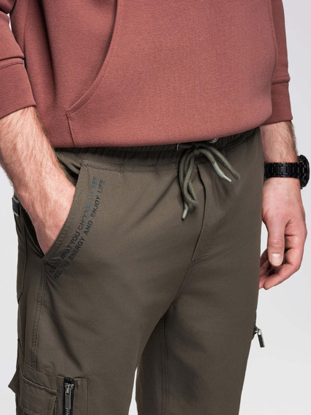 Ombre Clothing Pantaloni jogger pentru bărbați cu buzunare și imprimeu verde măsliniu închis Ombre Clothing