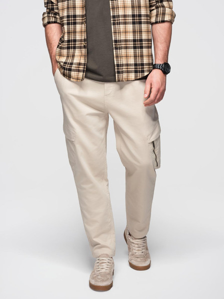 Ombre Clothing Pantaloni de trening tricotați pentru bărbați cu buzunare cargo crem Ombre Clothing