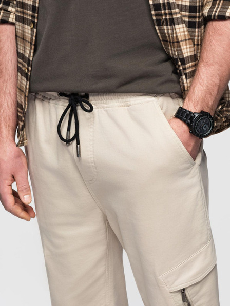 Ombre Clothing Pantaloni de trening tricotați pentru bărbați cu buzunare cargo crem Ombre Clothing