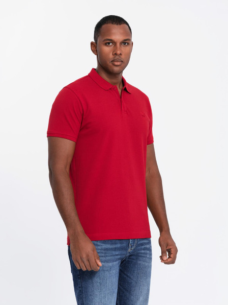 Ombre Clothing Tricou polo din bumbac pentru bărbați BASIC - albastru închis/alb/roșu V3 OM-POBS-0133 Ombre Clothing